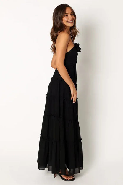 Special Occasion Sophisticated Graceful Elegant Black Chiffon A-Line Halter Sleeveless Floor-Length Prom Dress