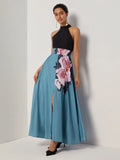 Sophisticated Graceful Stylish Refined Elegant Black A-Line Halter Sleeveless Floor-Length Evening Dress