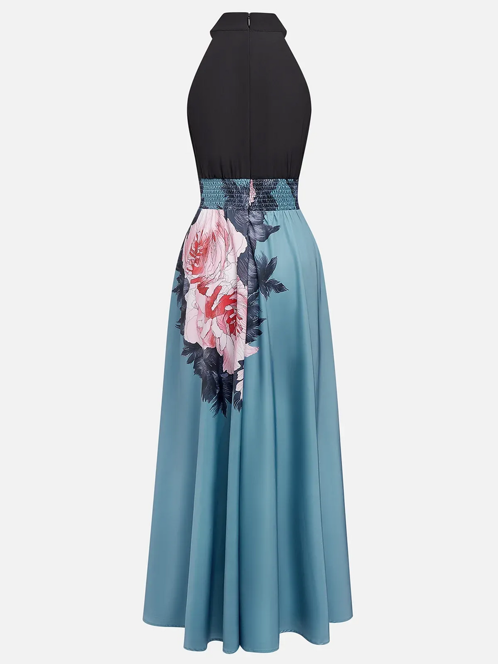 Sophisticated Graceful Stylish Refined Elegant Black A-Line Halter Sleeveless Floor-Length Evening Dress