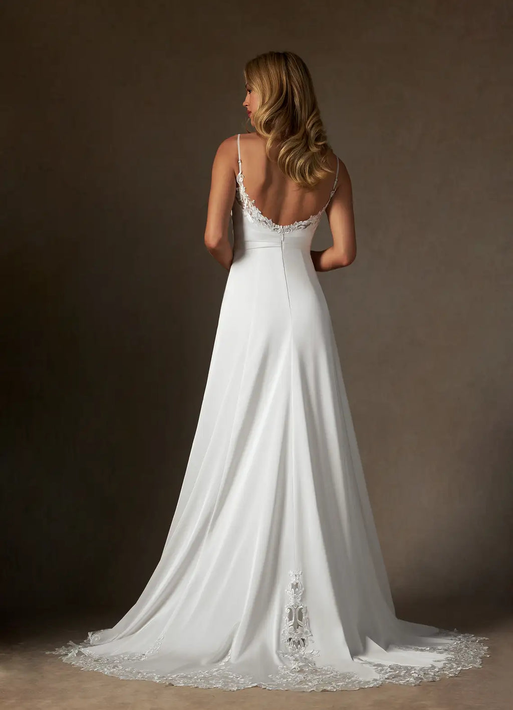 Wedding Dress Spaghetti Straps Cowl Neckline Silhouette Trimmed Train A Must