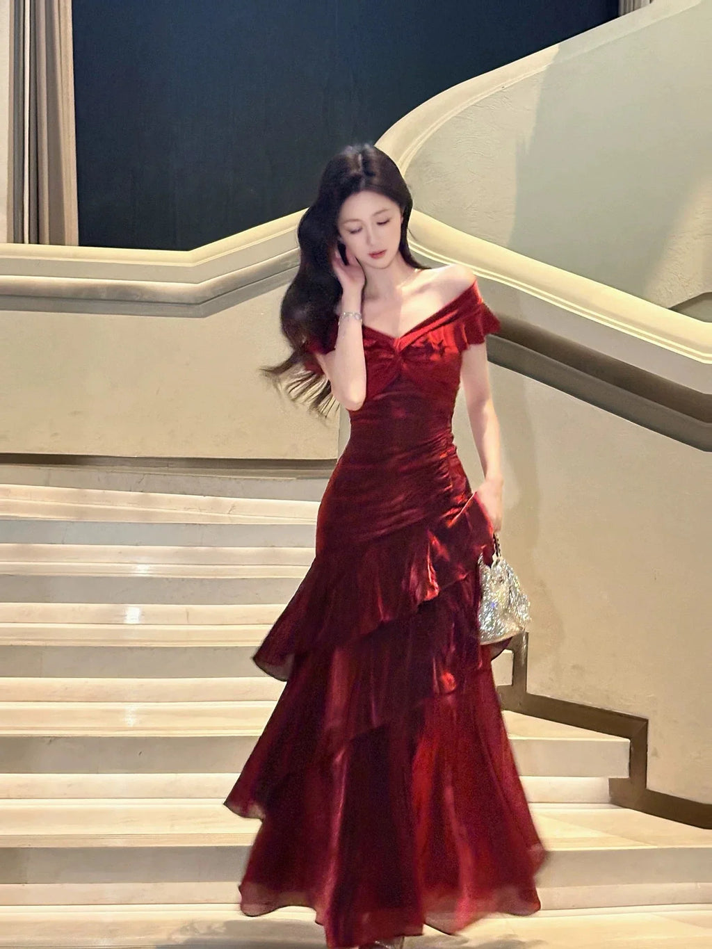 Refined Beautiful Timeless Chic Elegant Red A-Line Short Sleeve Floor-Length Prom Dress