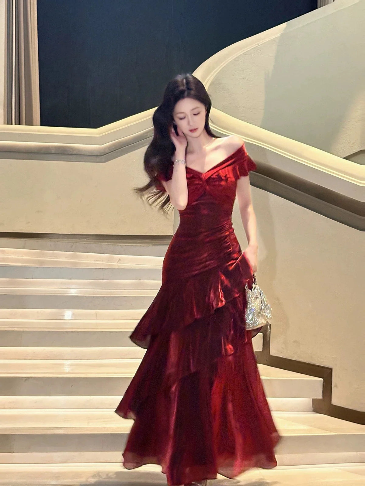 Refined Beautiful Timeless Chic Elegant Red A-Line Short Sleeve Floor-Length Prom Dress