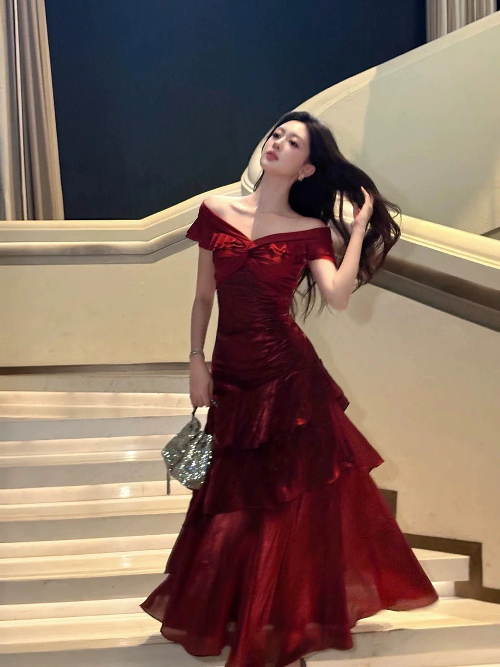 Refined Beautiful Timeless Chic Elegant Red A-Line Short Sleeve Floor-Length Prom Dress