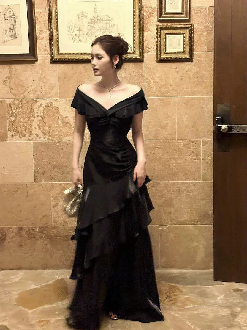 Refined Beautiful Timeless Chic Elegant Red A-Line Short Sleeve Floor-Length Prom Dress