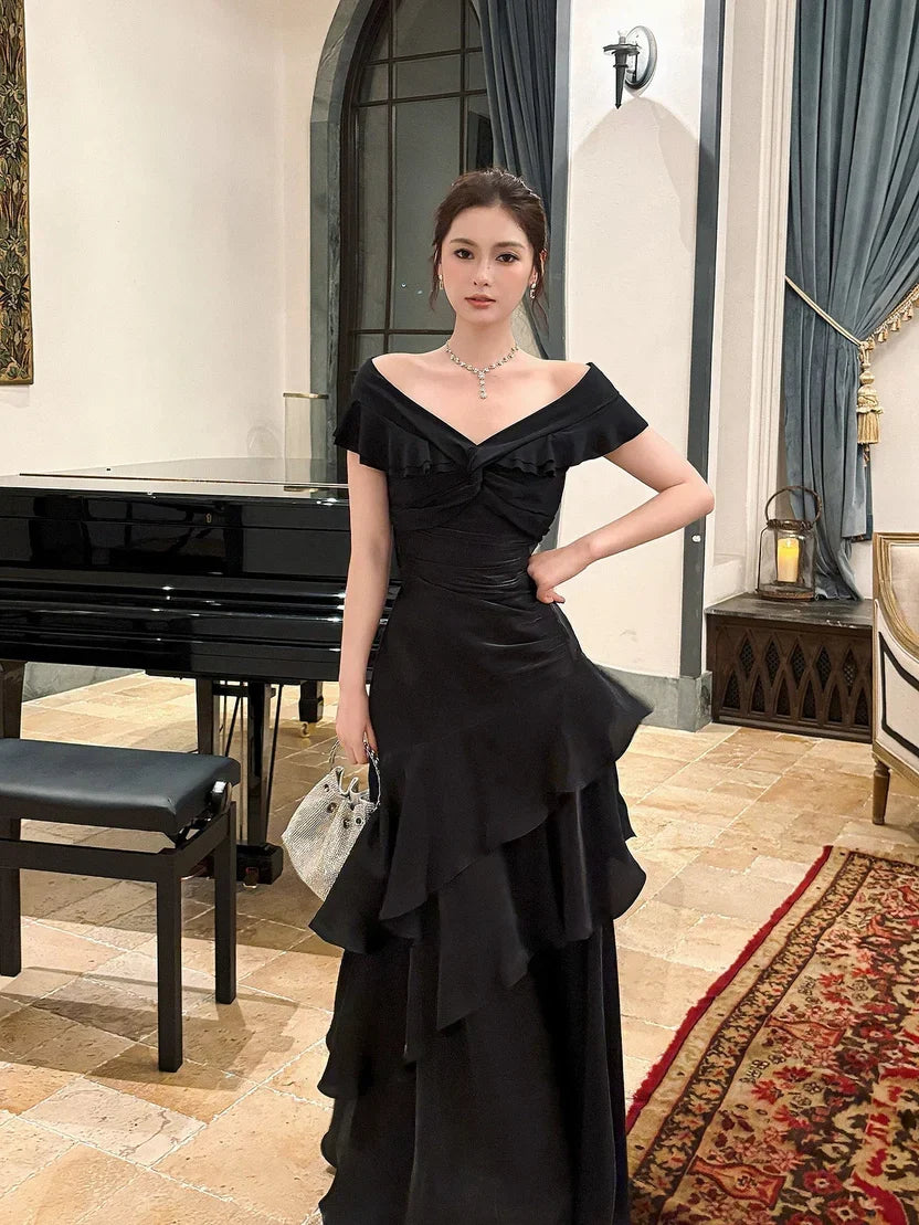 Refined Beautiful Timeless Chic Elegant Red A-Line Short Sleeve Floor-Length Prom Dress