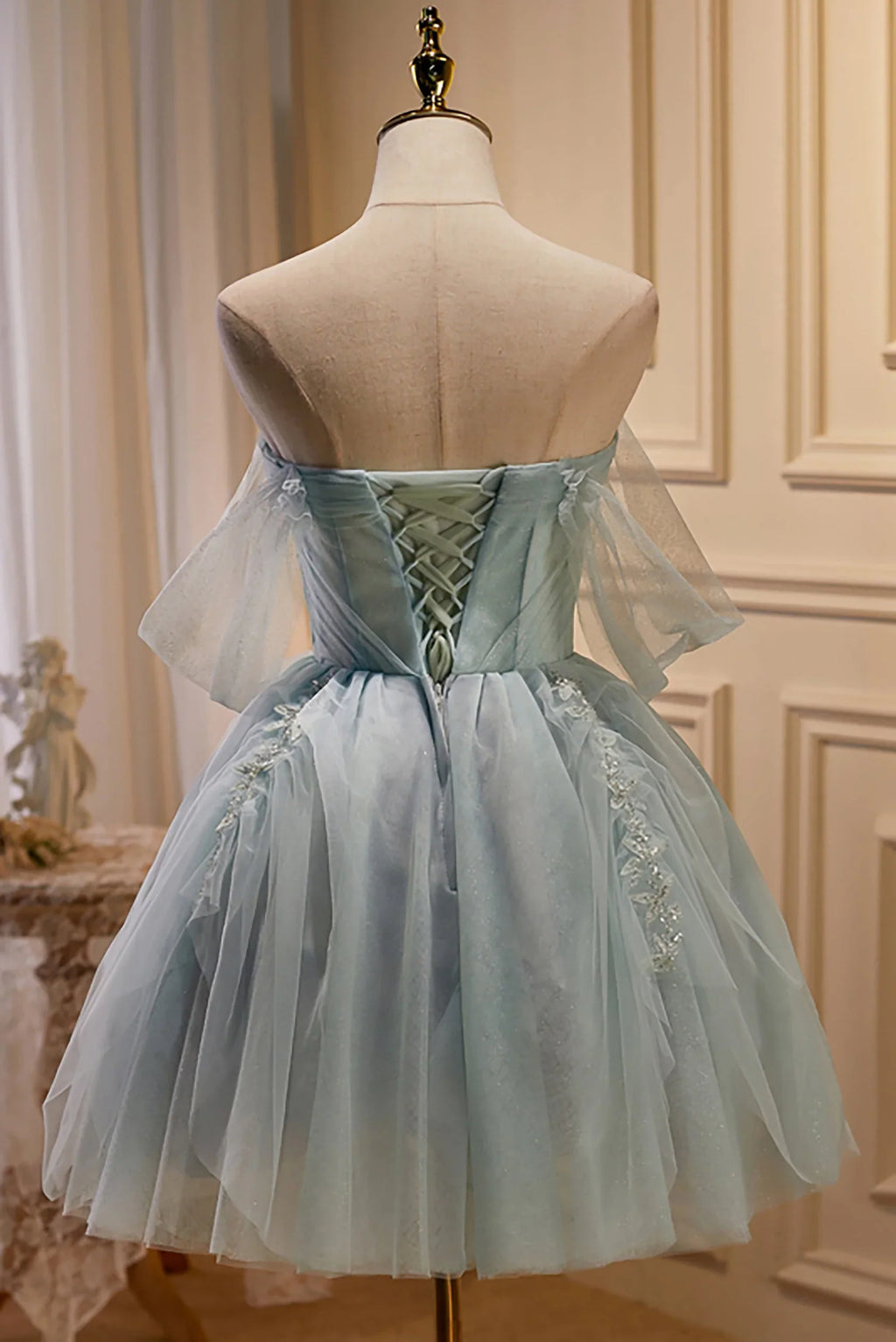 Light Blue Off-the-Shoulder Light Mini Homecoming Dress