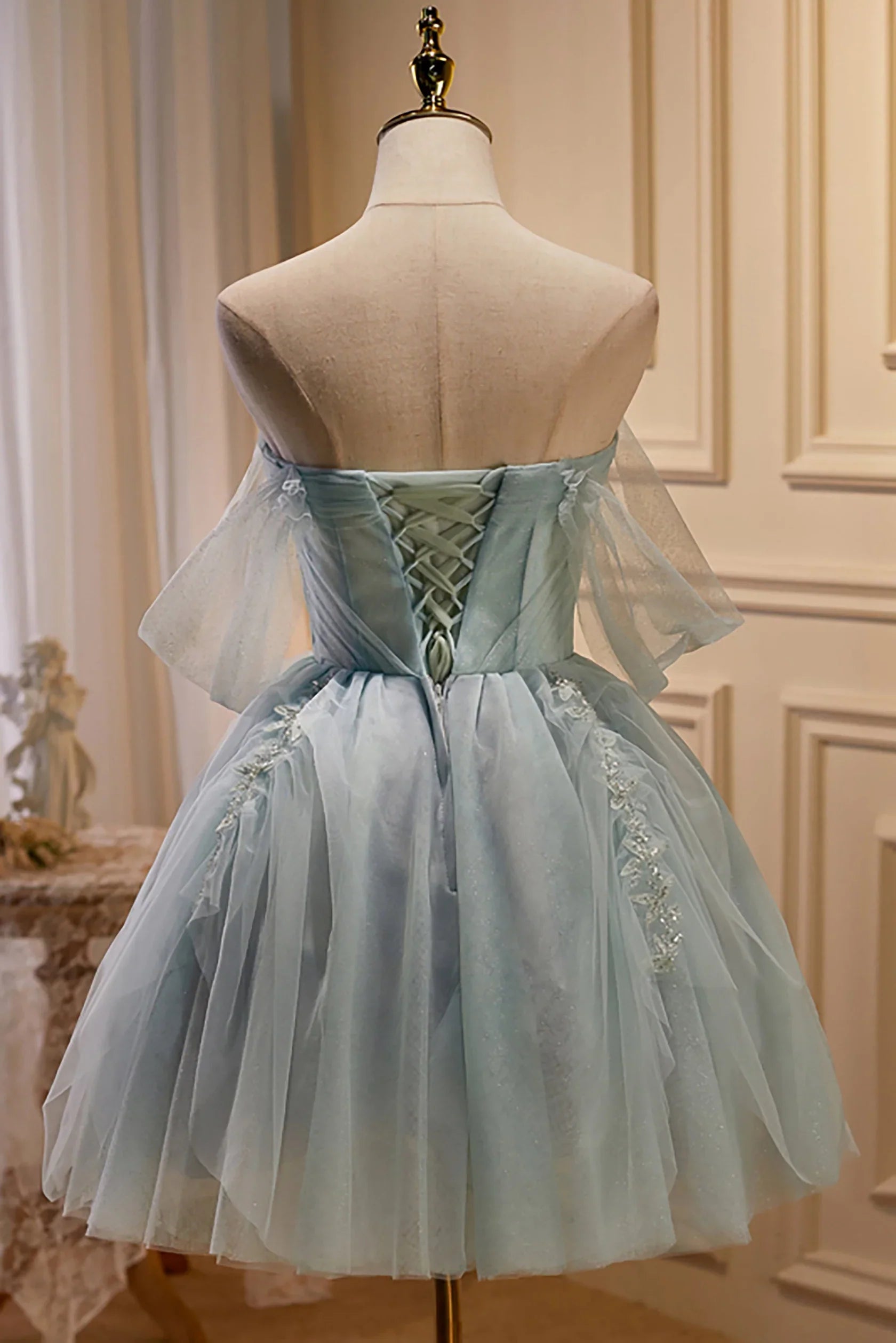 Light Blue Off-the-Shoulder Light Mini Homecoming Dress