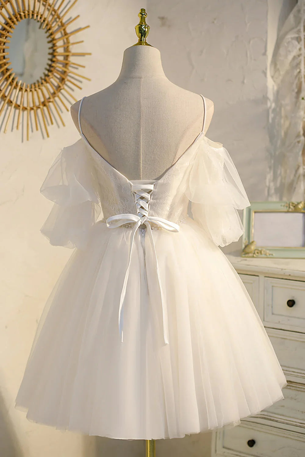 White Off-the-Shoulder Mini Homecoming Dress