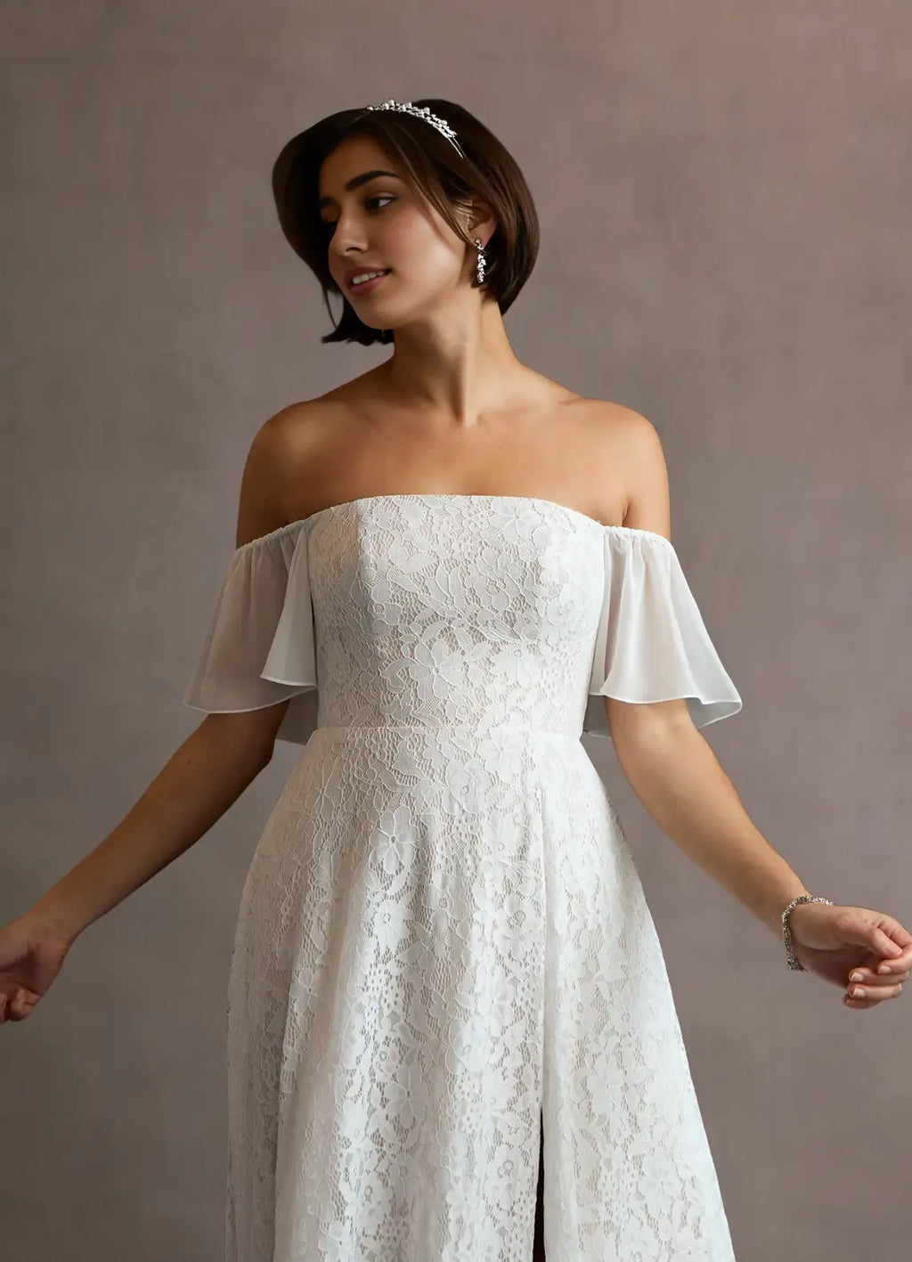Special Occasion Sophisticated Graceful Stylish Elegant Ivory Lace A-Line Sleeveless Floor-Length Evening Dress