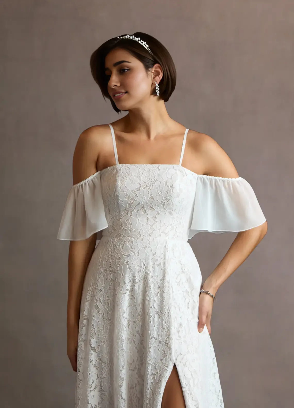 Special Occasion Sophisticated Graceful Stylish Elegant Ivory Lace A-Line Sleeveless Floor-Length Evening Dress