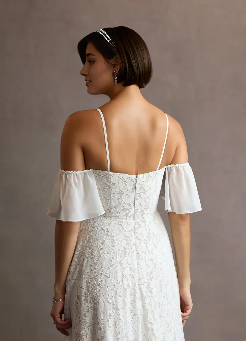 Special Occasion Sophisticated Graceful Stylish Elegant Ivory Lace A-Line Sleeveless Floor-Length Evening Dress