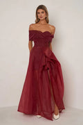 Sophisticated Graceful Stylish Refined Elegant Burgundy Organza A-Line Sleeveless Floor-Length Prom Dress