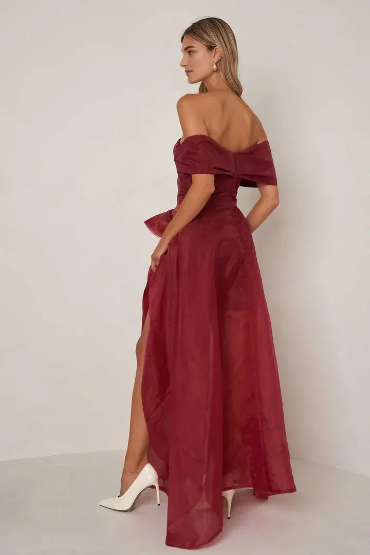Sophisticated Graceful Stylish Refined Elegant Burgundy Organza A-Line Sleeveless Floor-Length Prom Dress