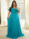 Beautiful Timeless Special Occasion Elegant Teal A-Line One-Shoulder Backless Floor-Length Prom Dress