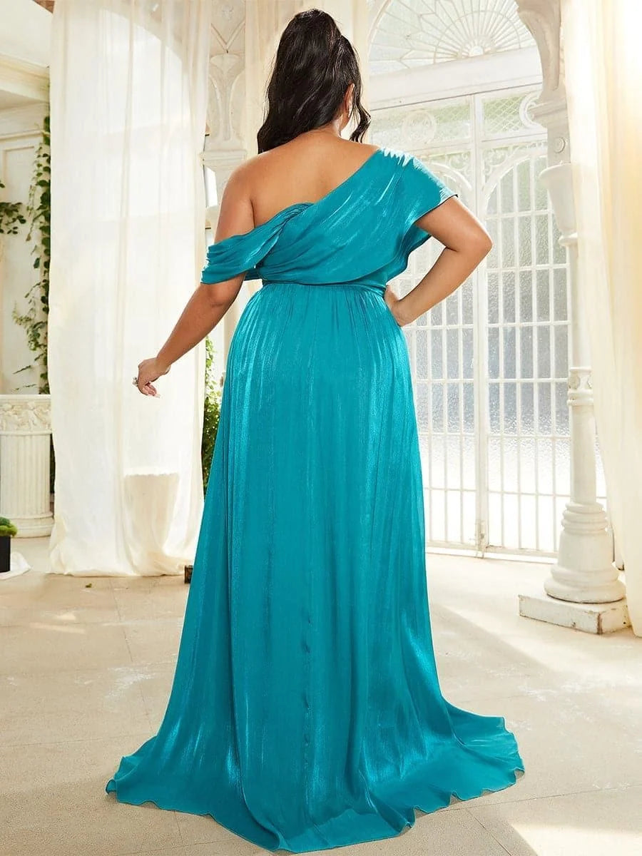 Beautiful Timeless Special Occasion Elegant Teal A-Line One-Shoulder Backless Floor-Length Prom Dress