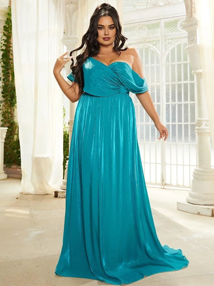 Beautiful Timeless Special Occasion Elegant Teal A-Line One-Shoulder Backless Floor-Length Prom Dress