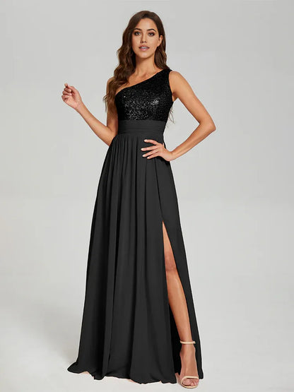Timeless Special Occasion Sophisticated Elegant Black Sequins A-Line Sleeveless Floor-Length Prom Dress