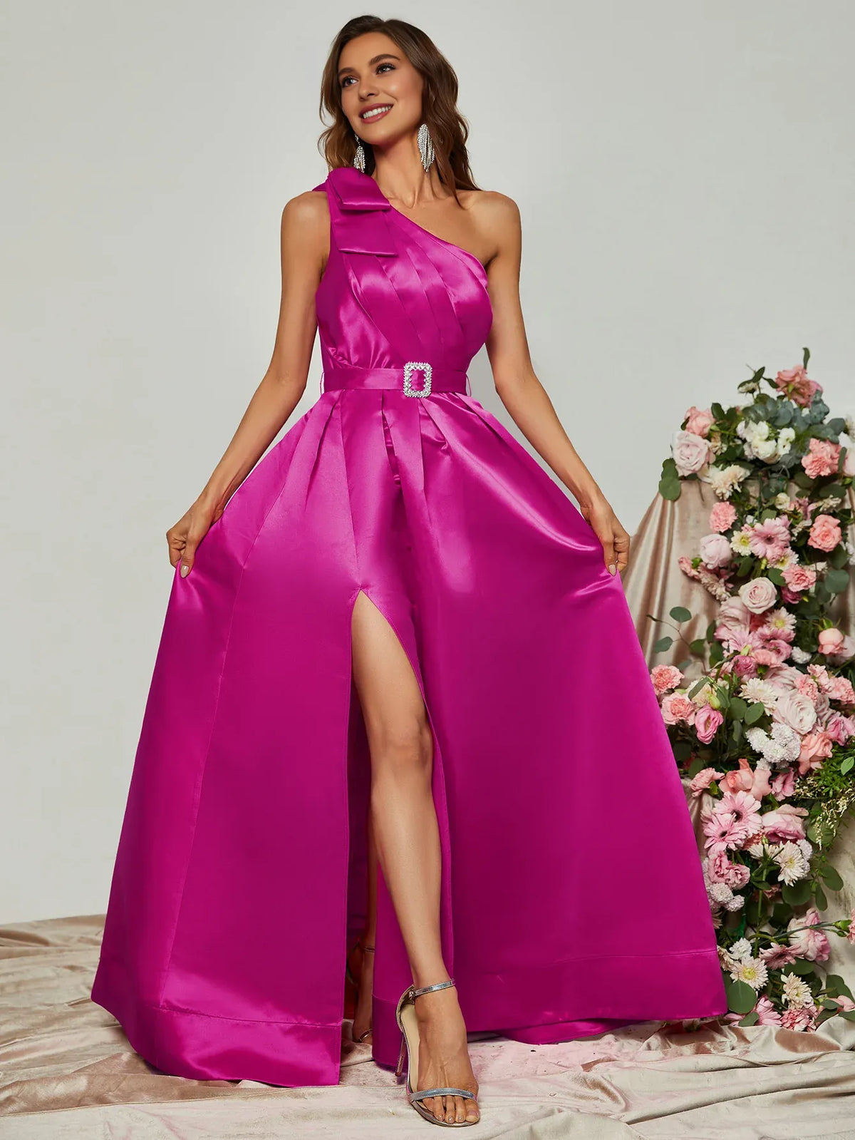 Refined Beautiful Timeless Chic Elegant Red Satin A-Line Sleeveless Floor-Length Prom Dress