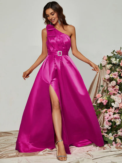 Refined Beautiful Timeless Chic Elegant Red Satin A-Line Sleeveless Floor-Length Prom Dress