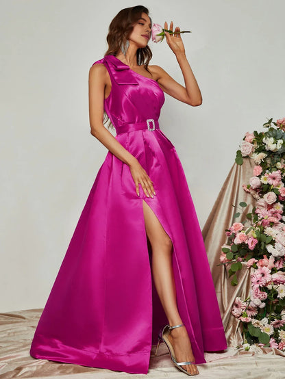 Refined Beautiful Timeless Chic Elegant Red Satin A-Line Sleeveless Floor-Length Prom Dress