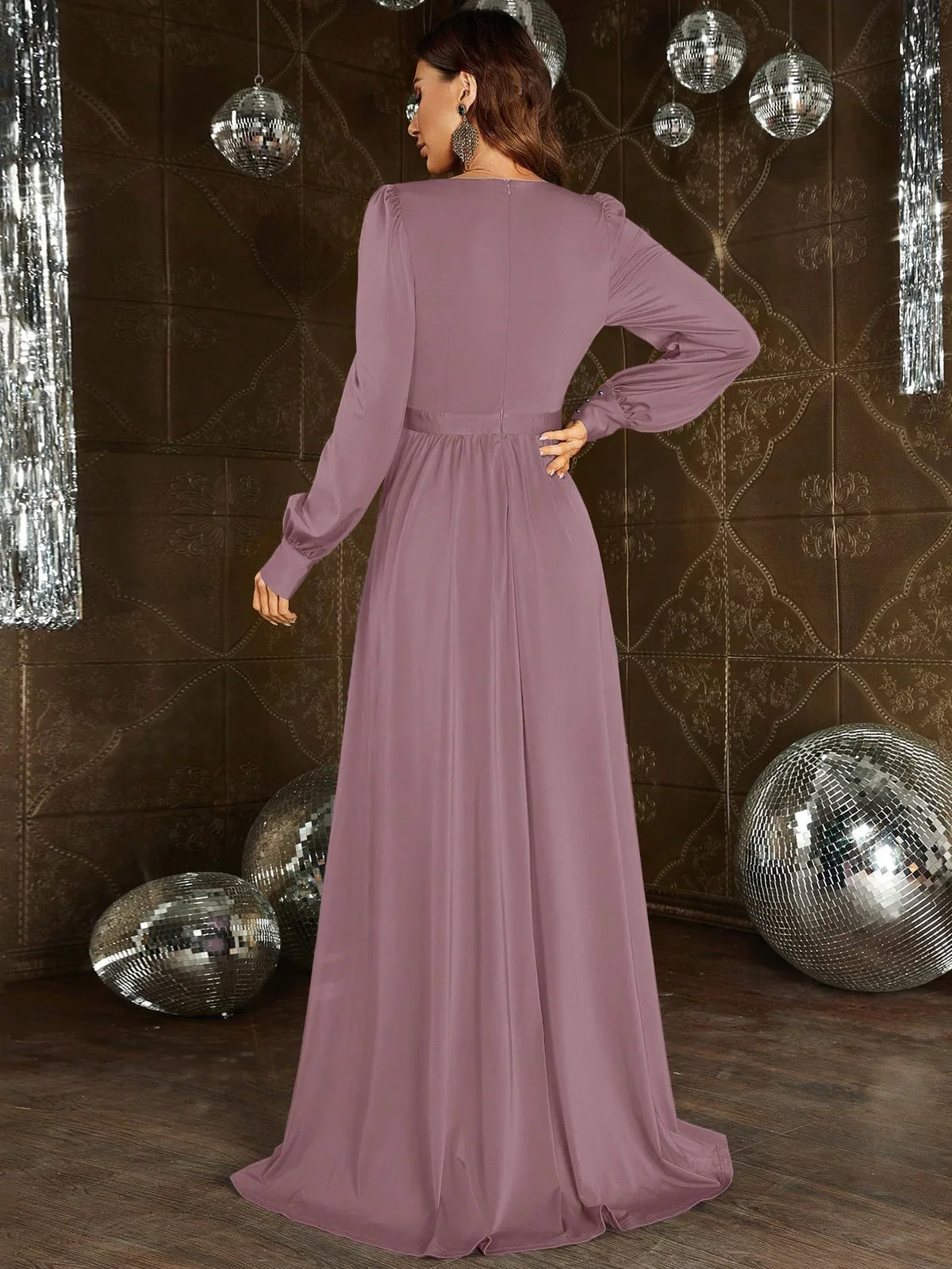 Refined Beautiful Timeless Elegant Lilac Chiffon A-Line Long Sleeve Floor-Length Prom Dress