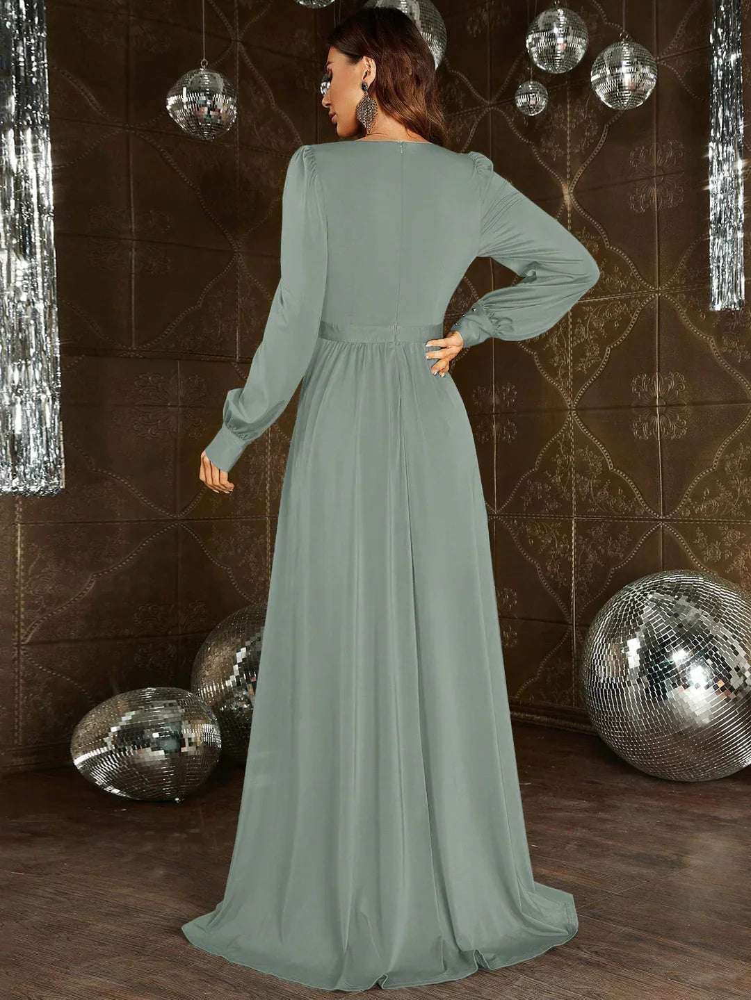 Refined Beautiful Timeless Elegant Lilac Chiffon A-Line Long Sleeve Floor-Length Prom Dress