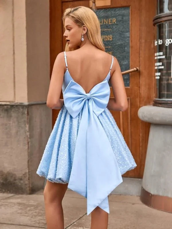 Graceful Stylish Refined Beautiful Timeless Elegant A-Line V-Neck Sleeveless Mini Homecoming Dress