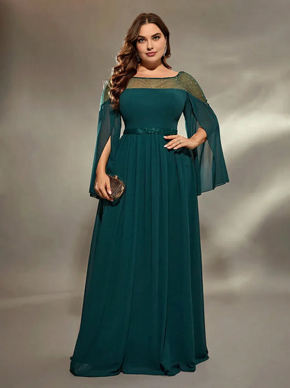 Timeless Special Occasion Sophisticated Elegant Emerald Green Chiffon A-Line Floor-Length Prom Dress