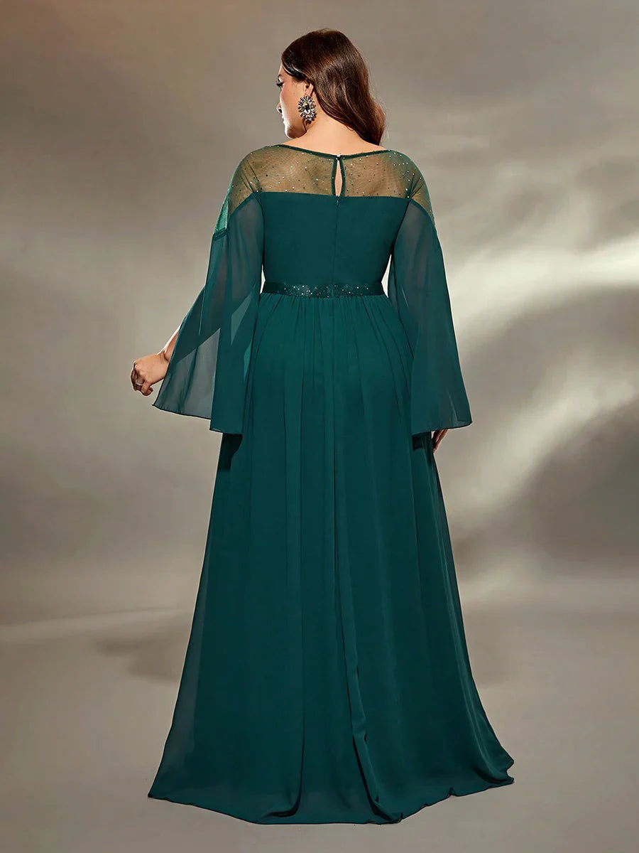 Timeless Special Occasion Sophisticated Elegant Emerald Green Chiffon A-Line Floor-Length Prom Dress