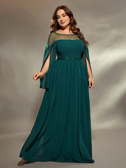 Timeless Special Occasion Sophisticated Elegant Emerald Green Chiffon A-Line Floor-Length Prom Dress
