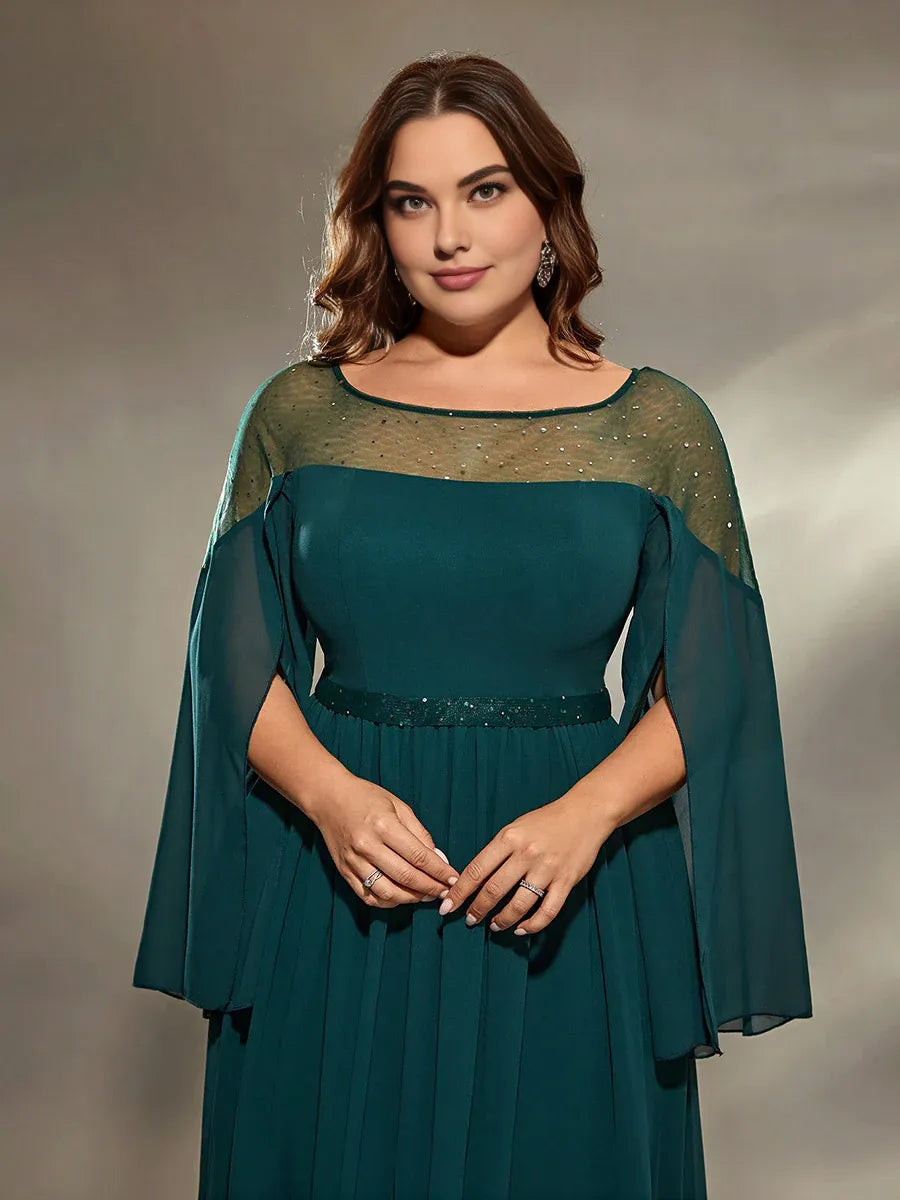 Timeless Special Occasion Sophisticated Elegant Emerald Green Chiffon A-Line Floor-Length Prom Dress