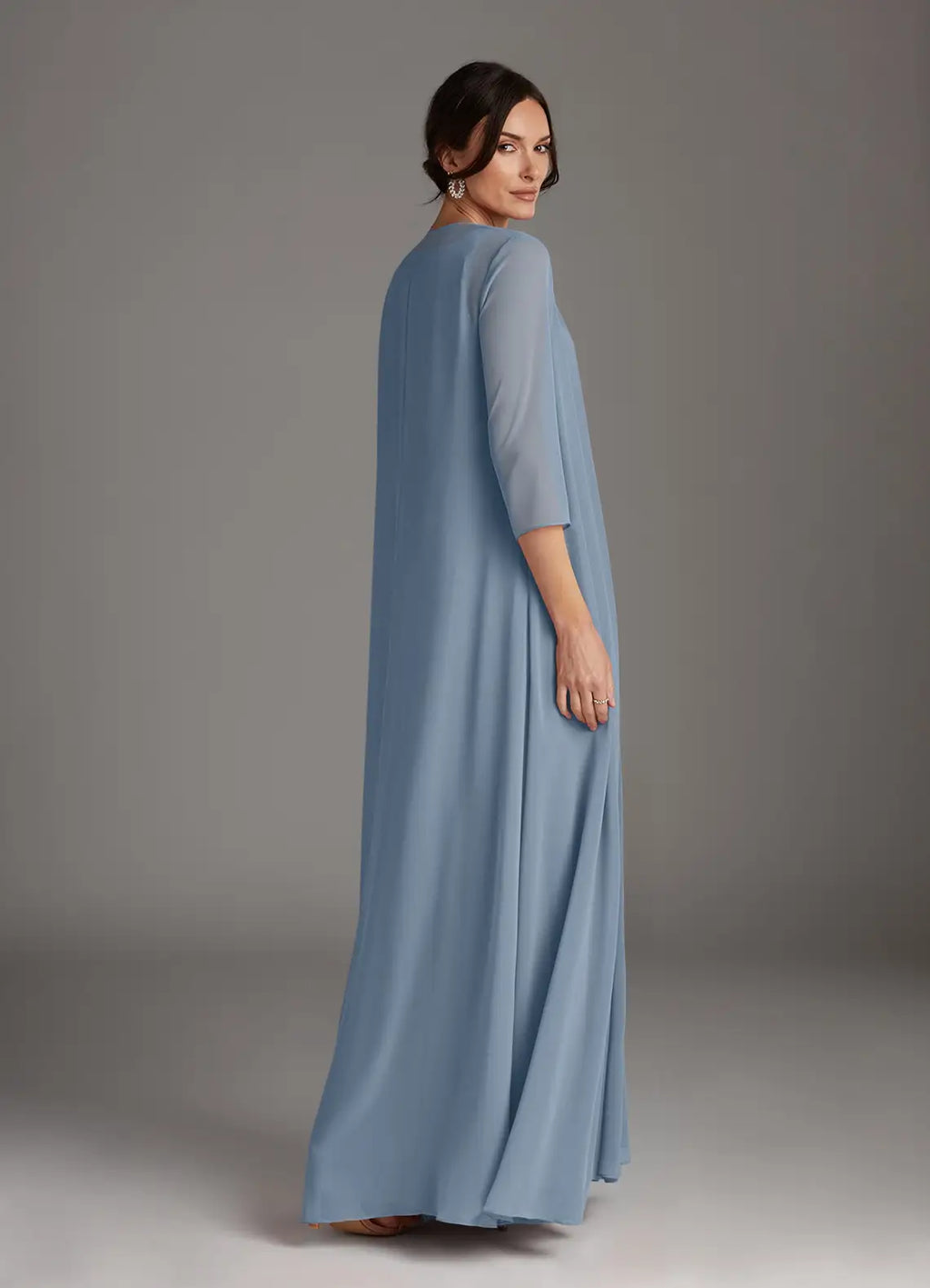 Scoop Neck Three-Quarter Sleeve Back Zip Floor-Length Formal Mother of the Bride Dress With Jacket