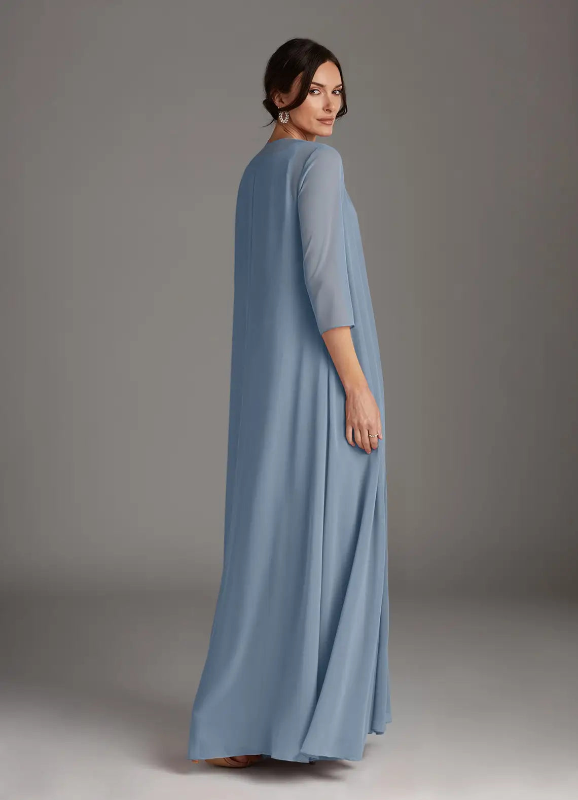 Scoop Neck Three-Quarter Sleeve Back Zip Floor-Length Formal Mother of the Bride Dress With Jacket