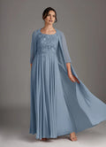 Scoop Neck Three-Quarter Sleeve Back Zip Floor-Length Formal Mother of the Bride Dress With Jacket