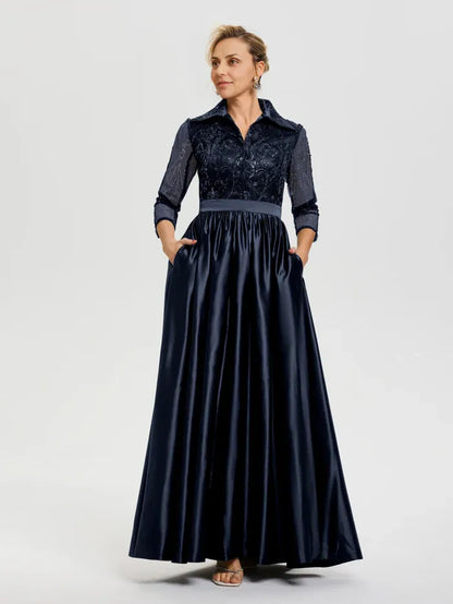 Special Occasion Sophisticated Elegant Red Satin A-Line Floor-Length Mother of the Bride Dress