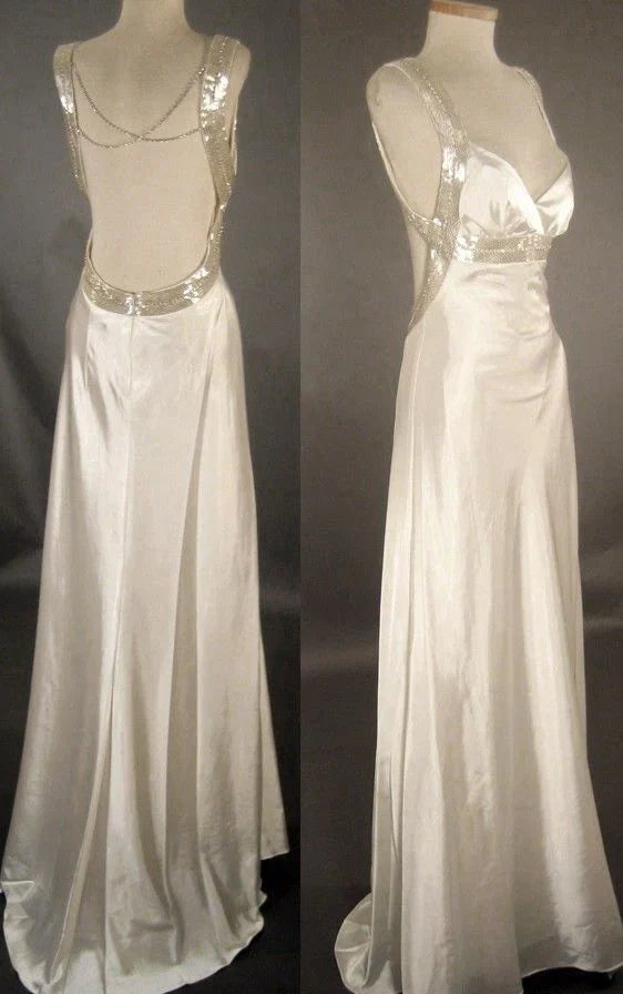 White Sleeveless Beaded Maxi Prom Dress