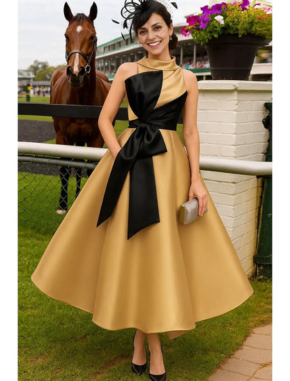 Elegant Purple Satin A-Line High Neck Sleeveless Mother of the Bride Dress
