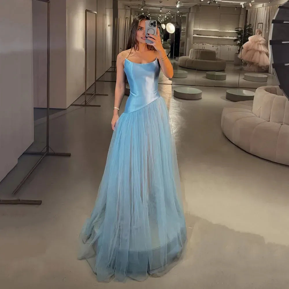 Beautiful Timeless Special Occasion Elegant Tulle A-Line V-Neck Sleeveless Floor-Length Evening Dress