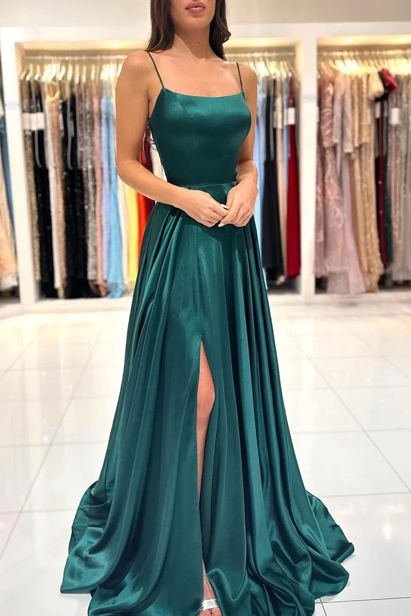 Spaghetti Strap Emerald Prom Dress