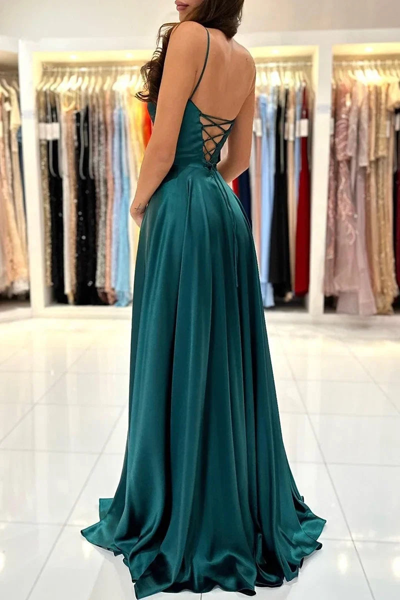 Spaghetti Strap Emerald Prom Dress