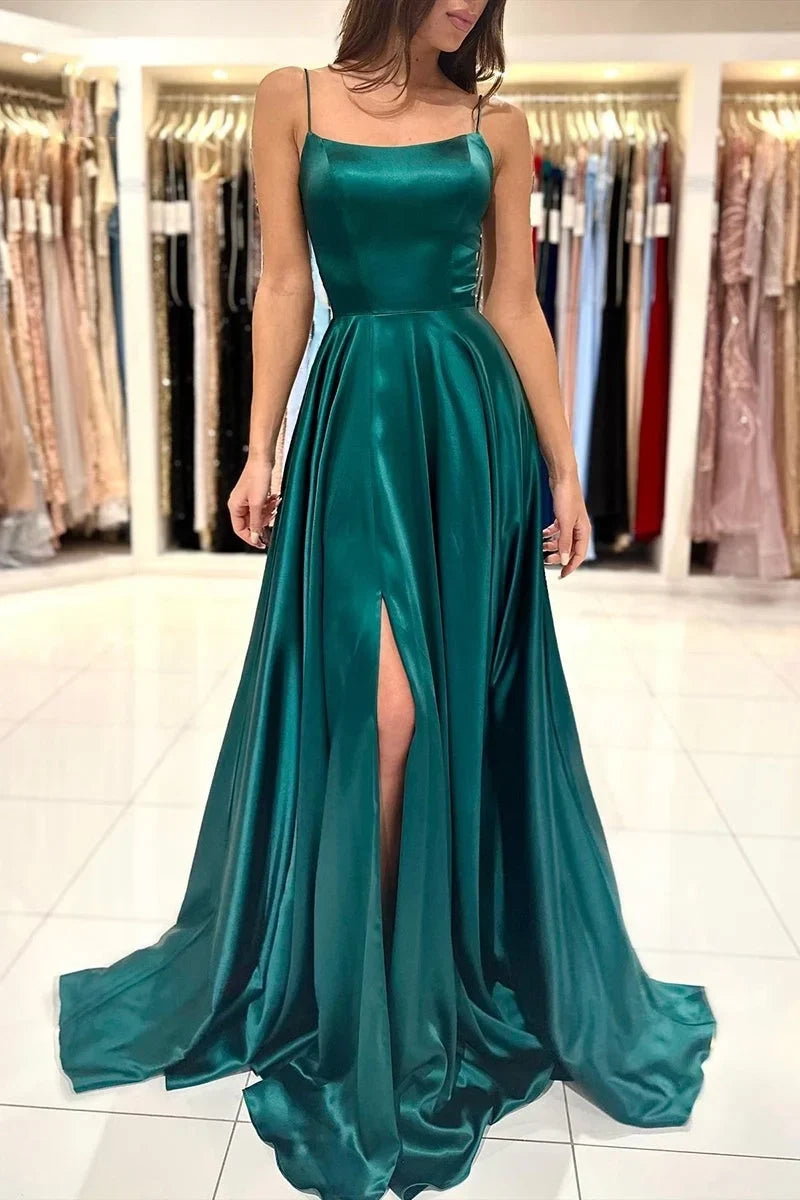 Spaghetti Strap Emerald Prom Dress