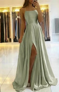 Sage Green Spaghetti Strap Prom Dress