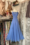 Sky Blue Spaghetti Strap Sleeveless Sky Midi Prom Dress