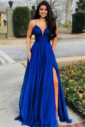 Spaghetti Straps Sleeveless Side Slit Evening Dresses