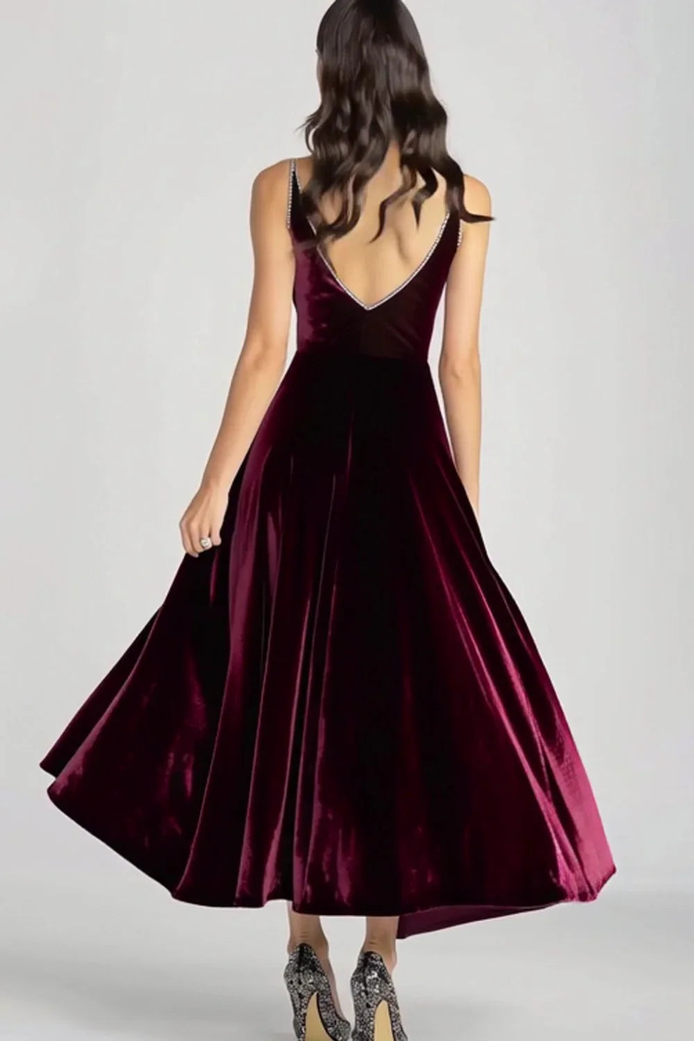 Graceful Stylish Refined Beautiful Timeless Elegant Burgundy Velvet A-Line Sleeveless Evening Dress