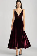Graceful Stylish Refined Beautiful Timeless Elegant Burgundy Velvet A-Line Sleeveless Evening Dress