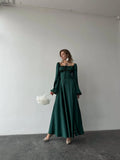 Special Occasion Sophisticated Graceful Elegant Satin A-Line Square Neck Pleated Floor-Length Prom Dress