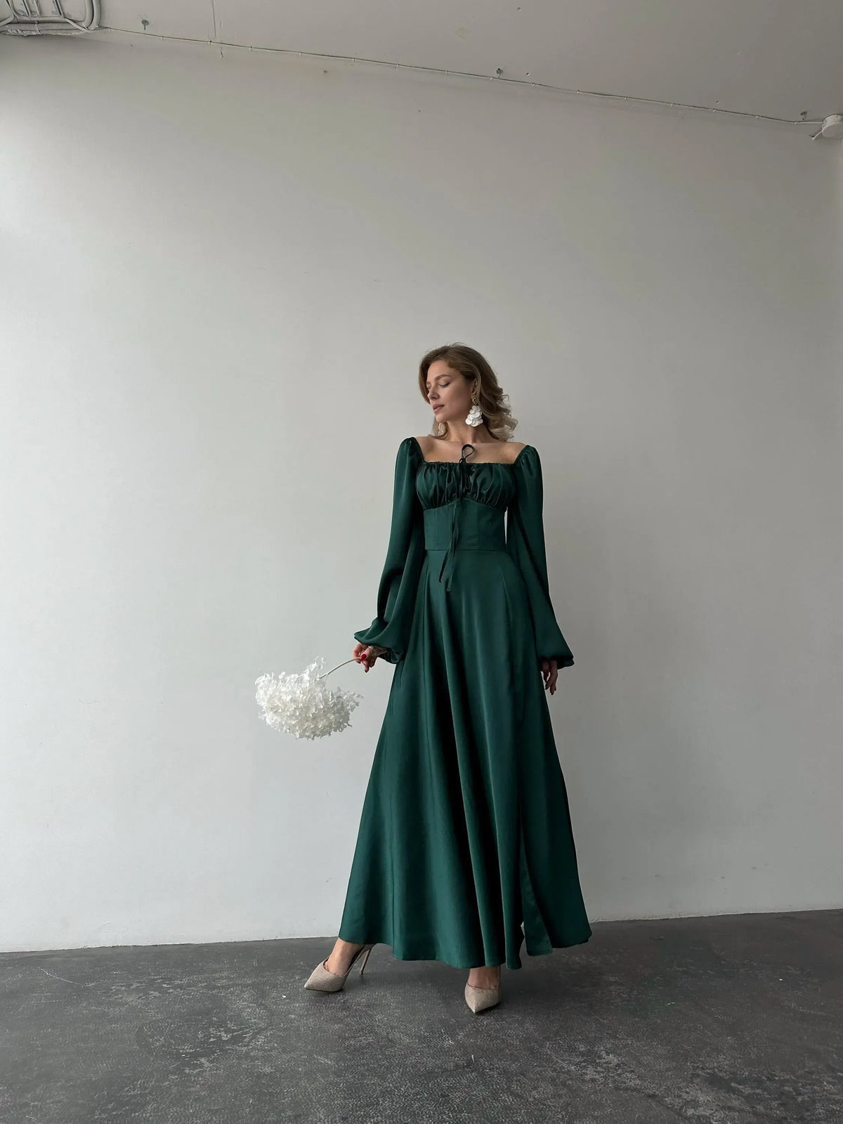 Special Occasion Sophisticated Graceful Elegant Satin A-Line Square Neck Pleated Floor-Length Prom Dress