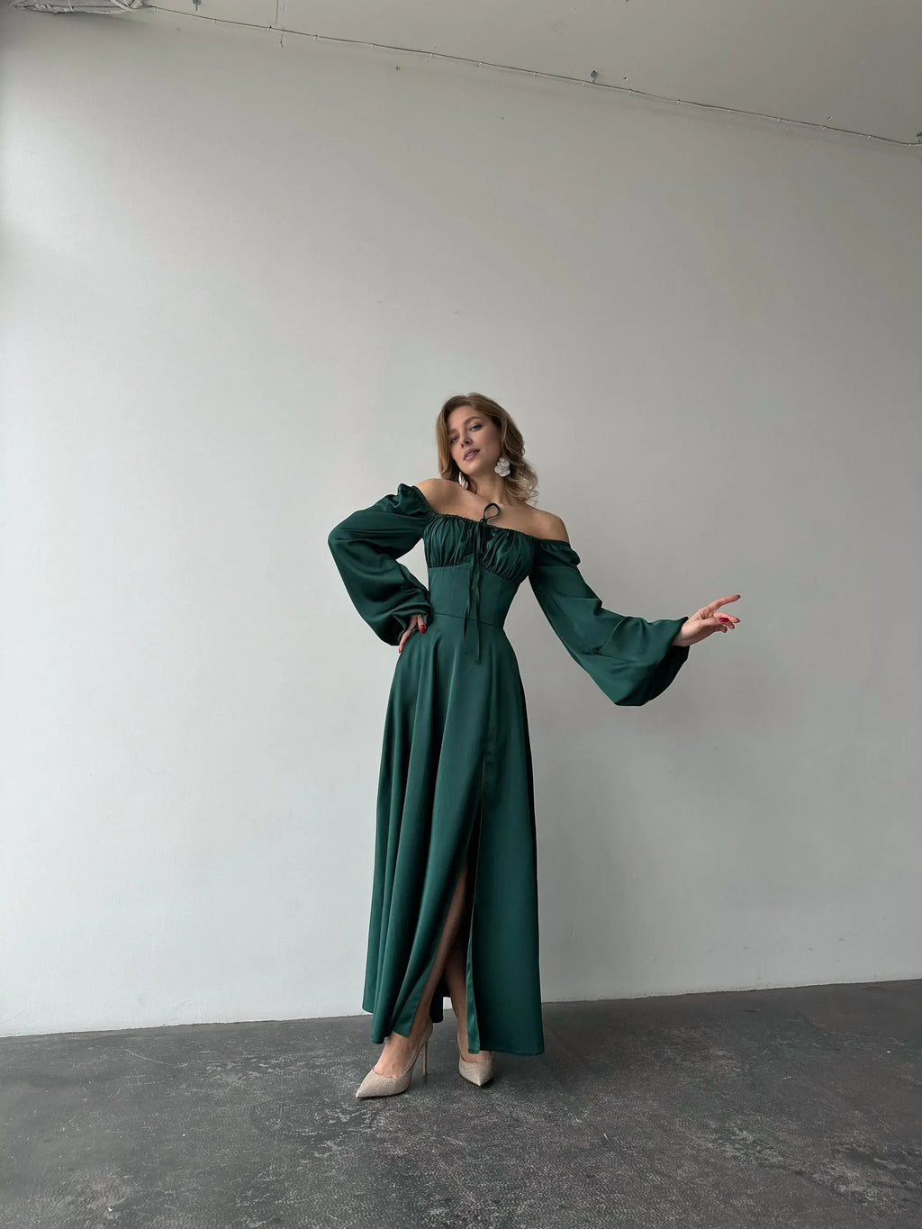 Special Occasion Sophisticated Graceful Elegant Satin A-Line Square Neck Pleated Floor-Length Prom Dress