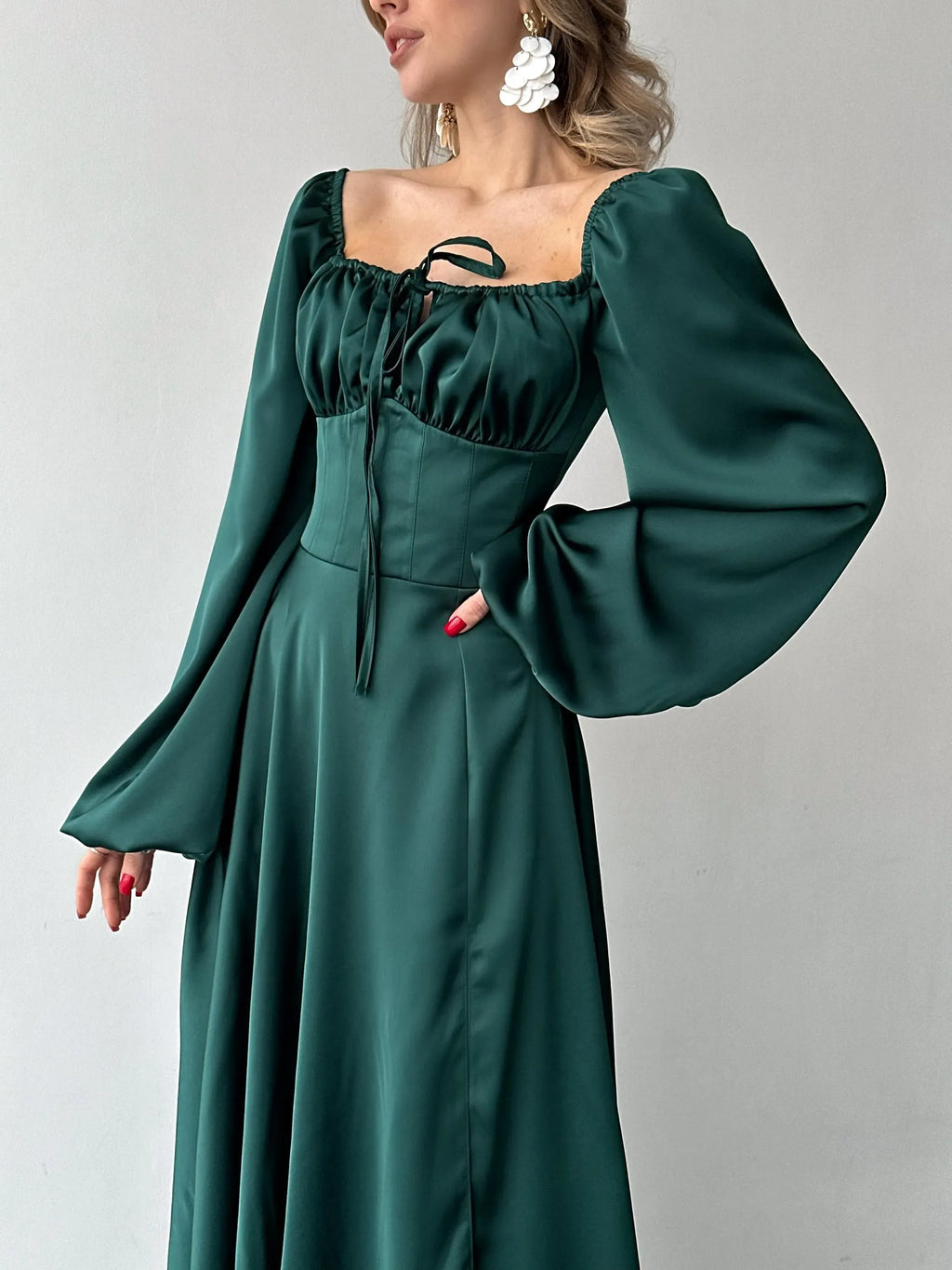 Special Occasion Sophisticated Graceful Elegant Satin A-Line Square Neck Pleated Floor-Length Prom Dress